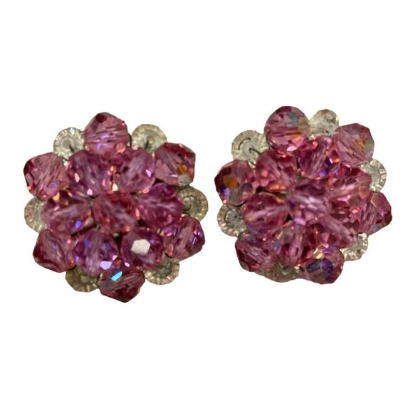 MCM Beaded Necklace and Clip on Earring Set - Pink AB and Faux Pearl Beads - Picture 5 of 8